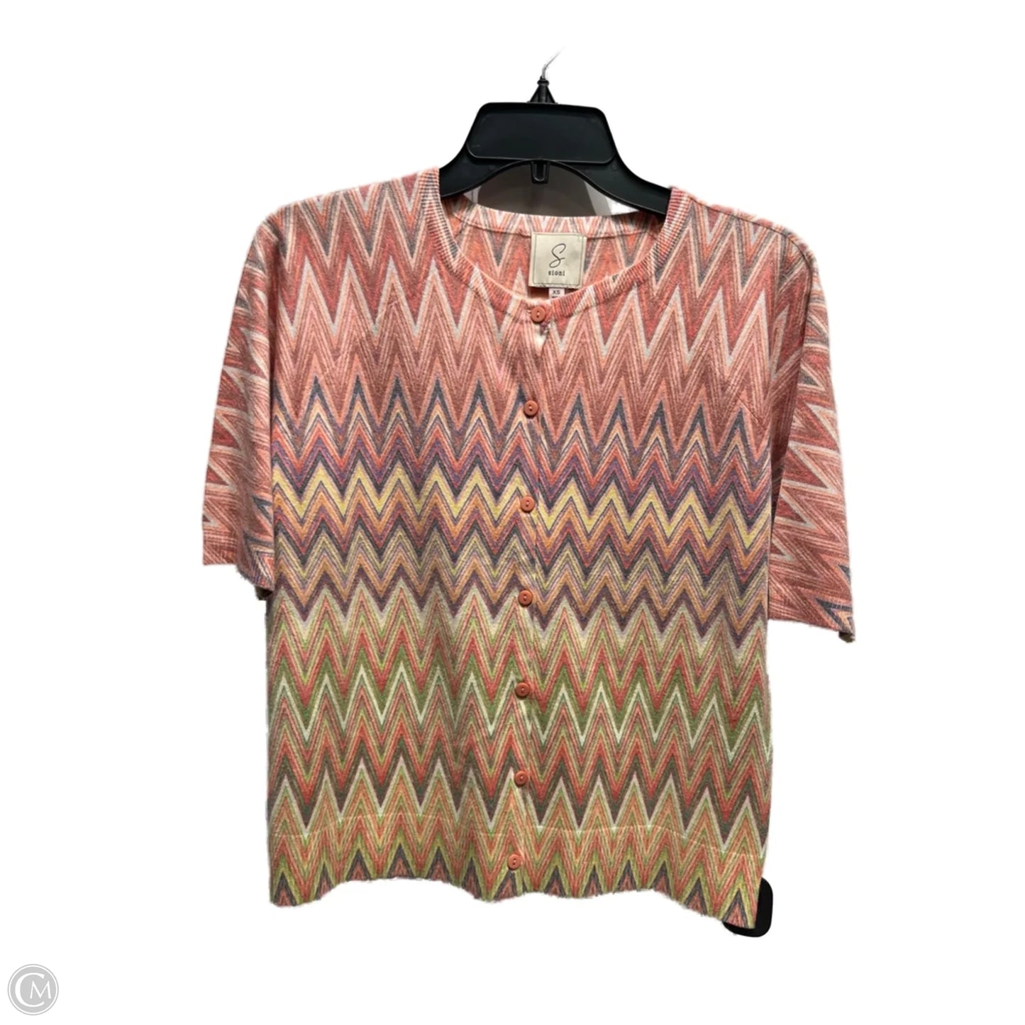 Sweater Cardigan By Sioni In Green & Orange, Size: Xs