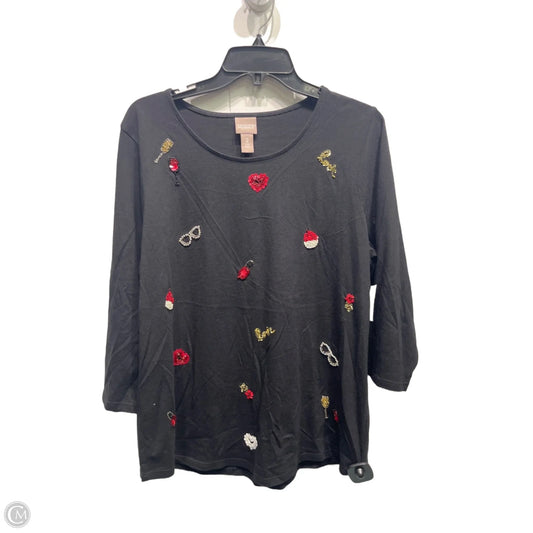 Top 3/4 Sleeve By Chicos In Black & Red, Size: L