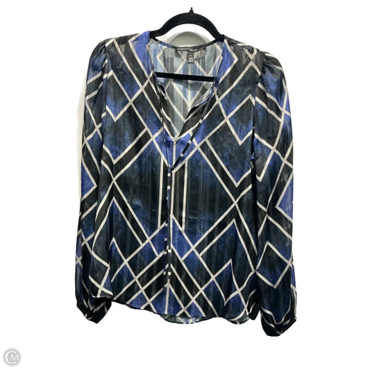 Blouse Long Sleeve By White House Black Market In Black & Blue, Size: S