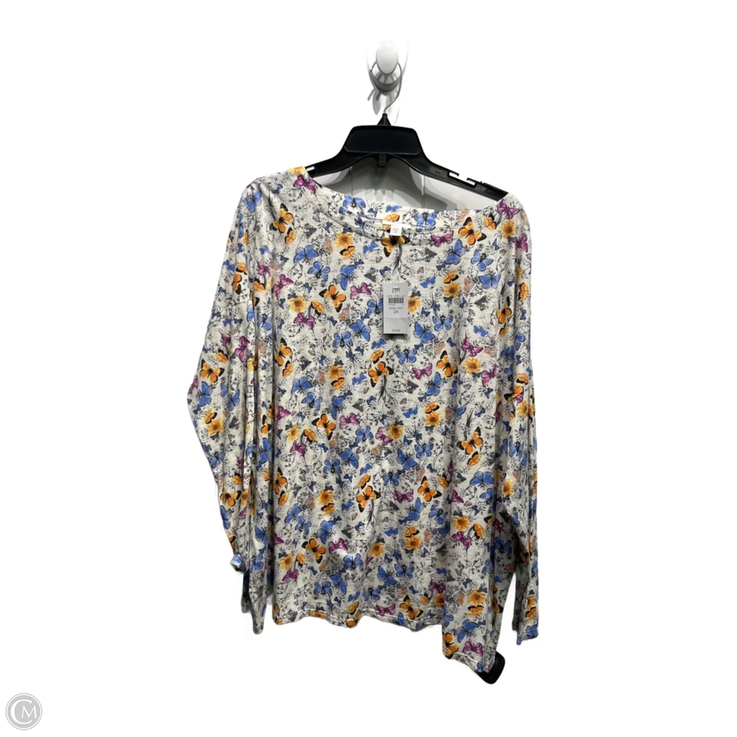 Top Long Sleeve By J. Jill In Cream & Purple, Size: 2x