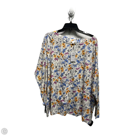 Top Long Sleeve By J. Jill In Cream & Purple, Size: 2x