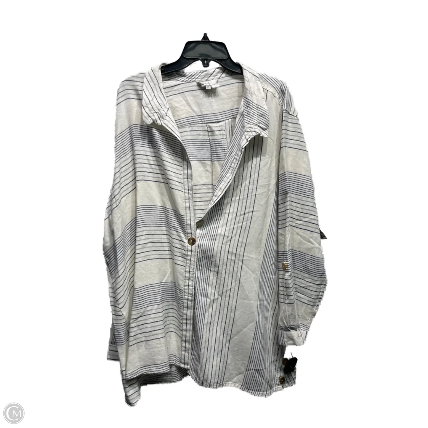 Top Long Sleeve By John Mark In Blue & White, Size: 3x