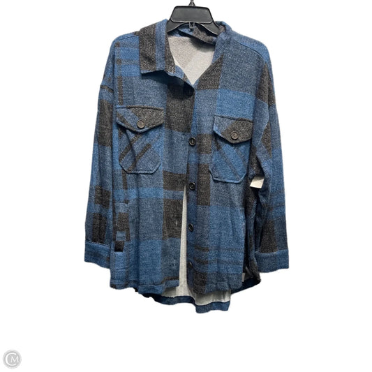 Jacket Shirt By Zenana Outfitters In Black & Blue, Size: Xl