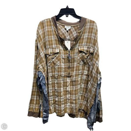 Jacket Shirt By heyson In Tan & Yellow, Size: 3x