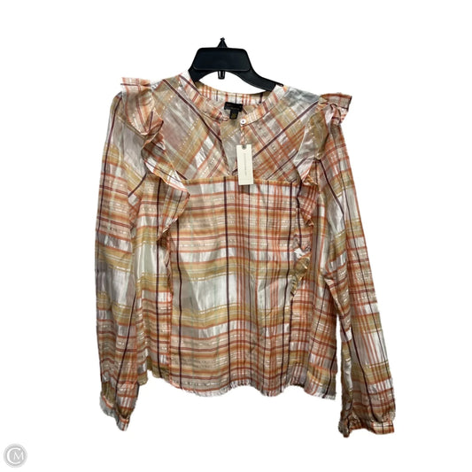Blouse Long Sleeve By Anthropologie In Orange & White, Size: L