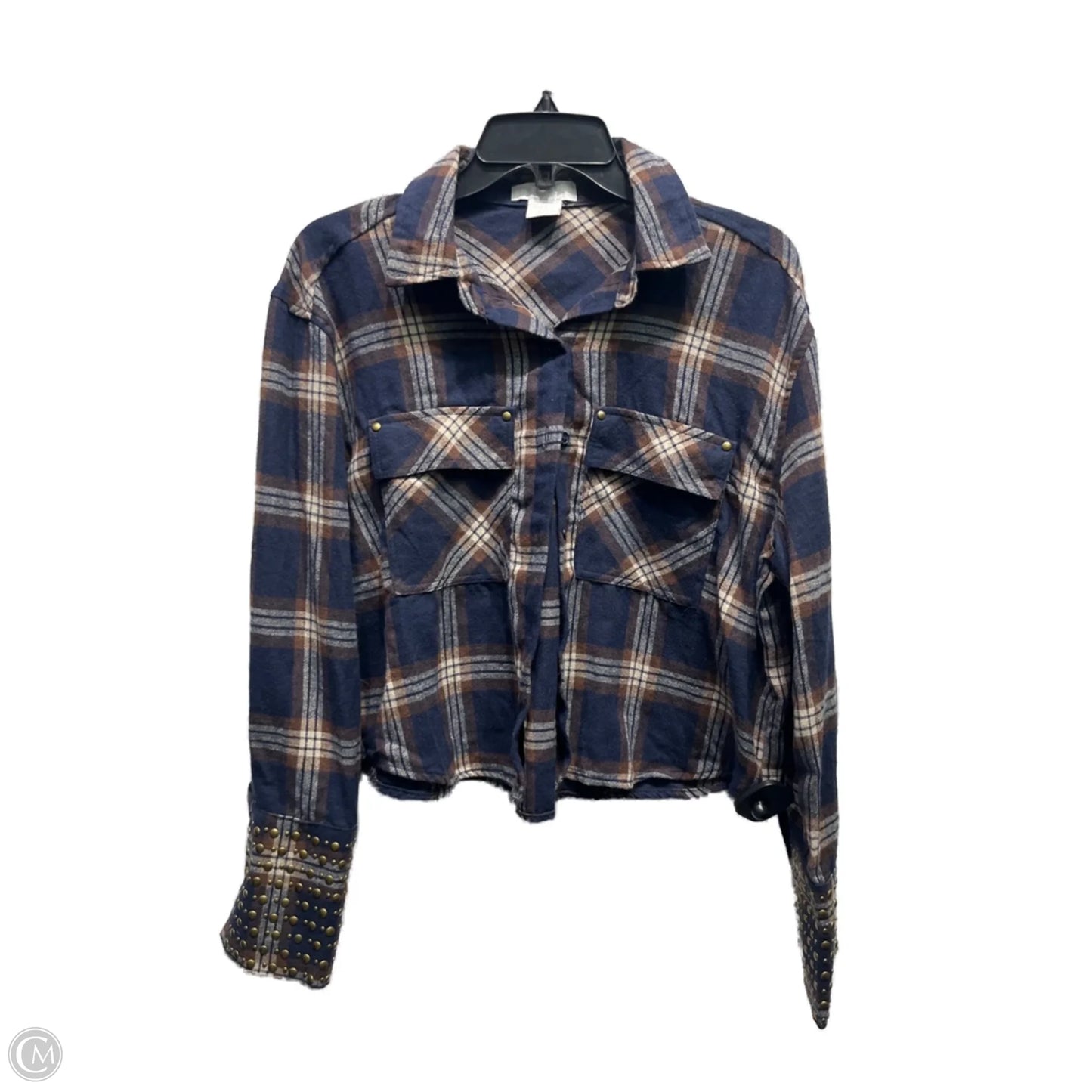 Top Long Sleeve By Life In Blue & Tan, Size: M