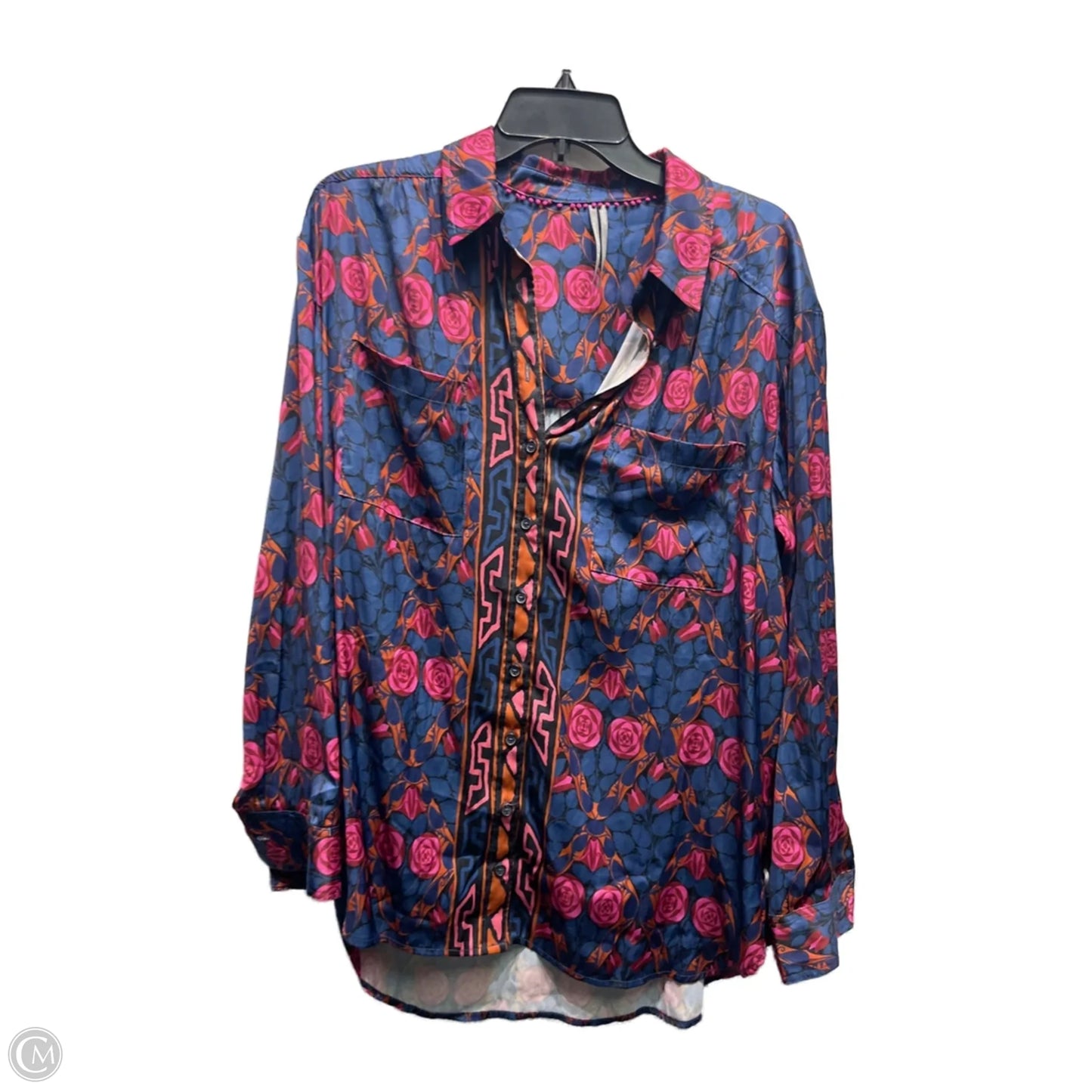 Blouse Long Sleeve By Anthropologie In Blue & Pink, Size: L