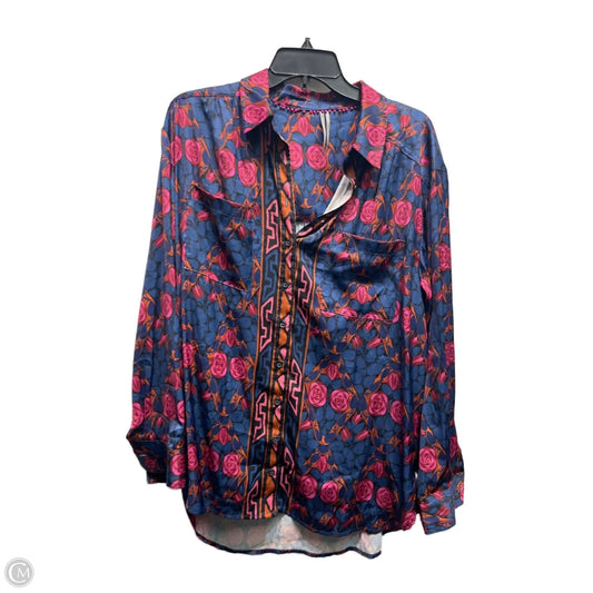 Blouse Long Sleeve By Anthropologie In Blue & Pink, Size: L