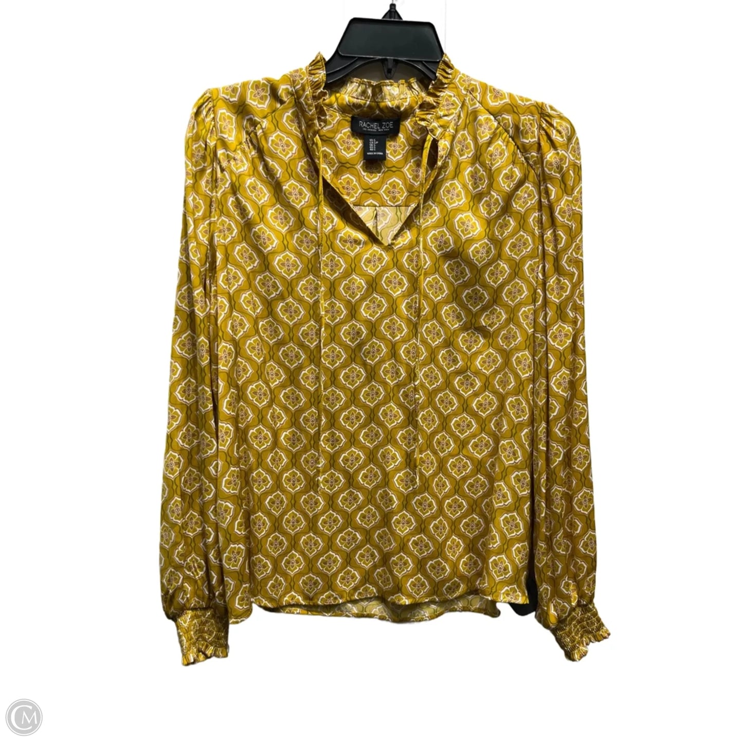 Blouse Long Sleeve By Rachel Zoe In White & Yellow, Size: S