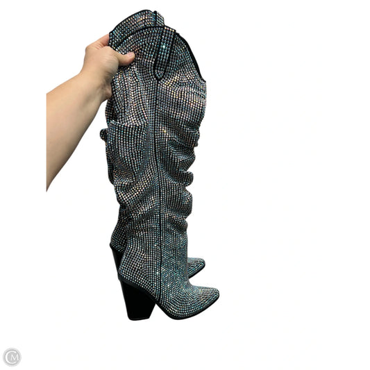 Boots Knee Heels By Cape Robbin In Black & Silver, Size: 8.5