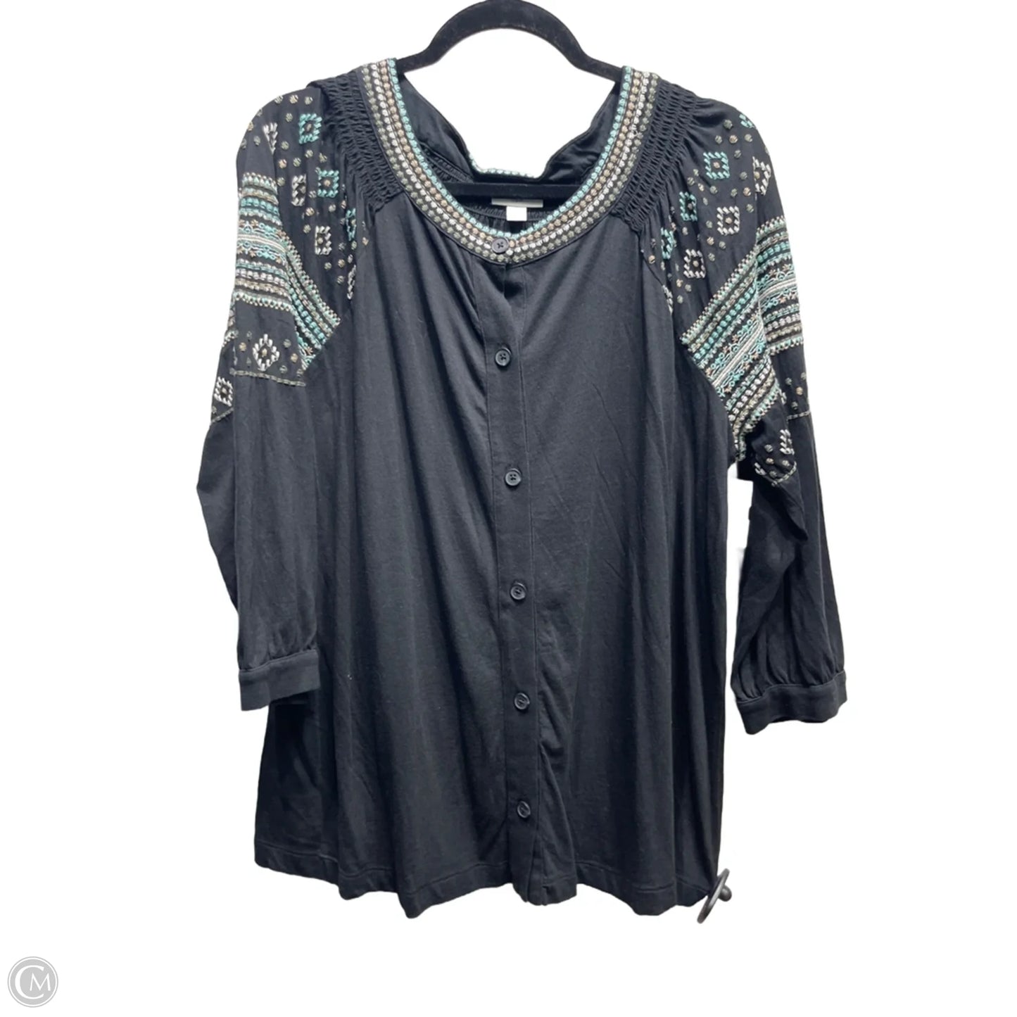 Top 3/4 Sleeve By J. Jill In Black & Blue, Size: L