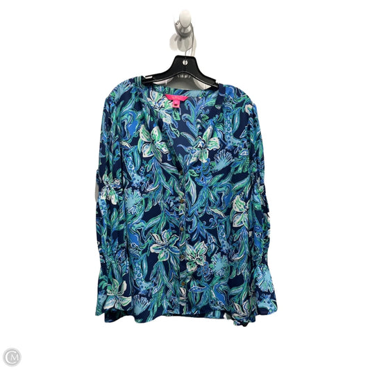 Top Long Sleeve Designer By Lilly Pulitzer In Blue & Green, Size: L