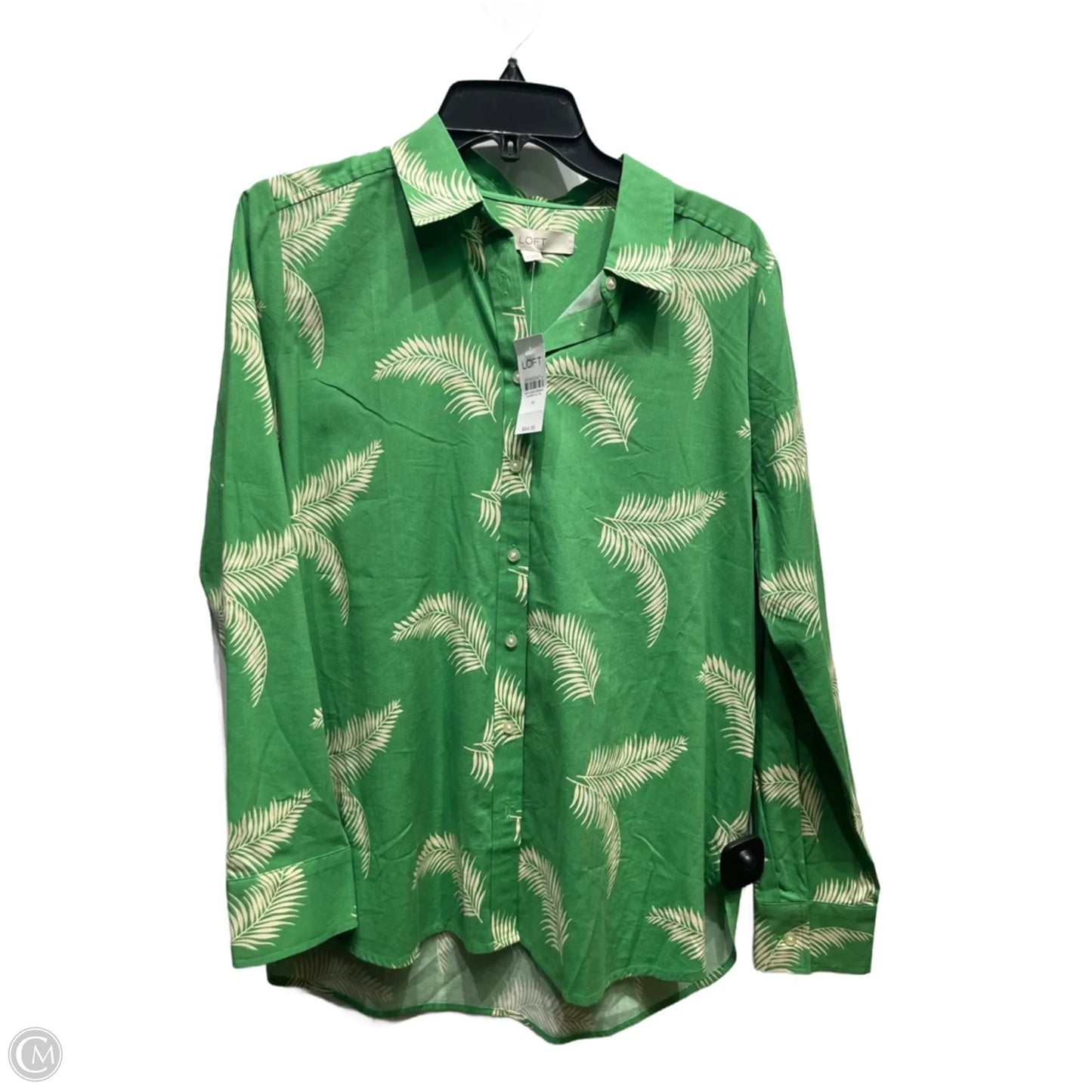 Top Long Sleeve By Loft In Cream & Green, Size: M