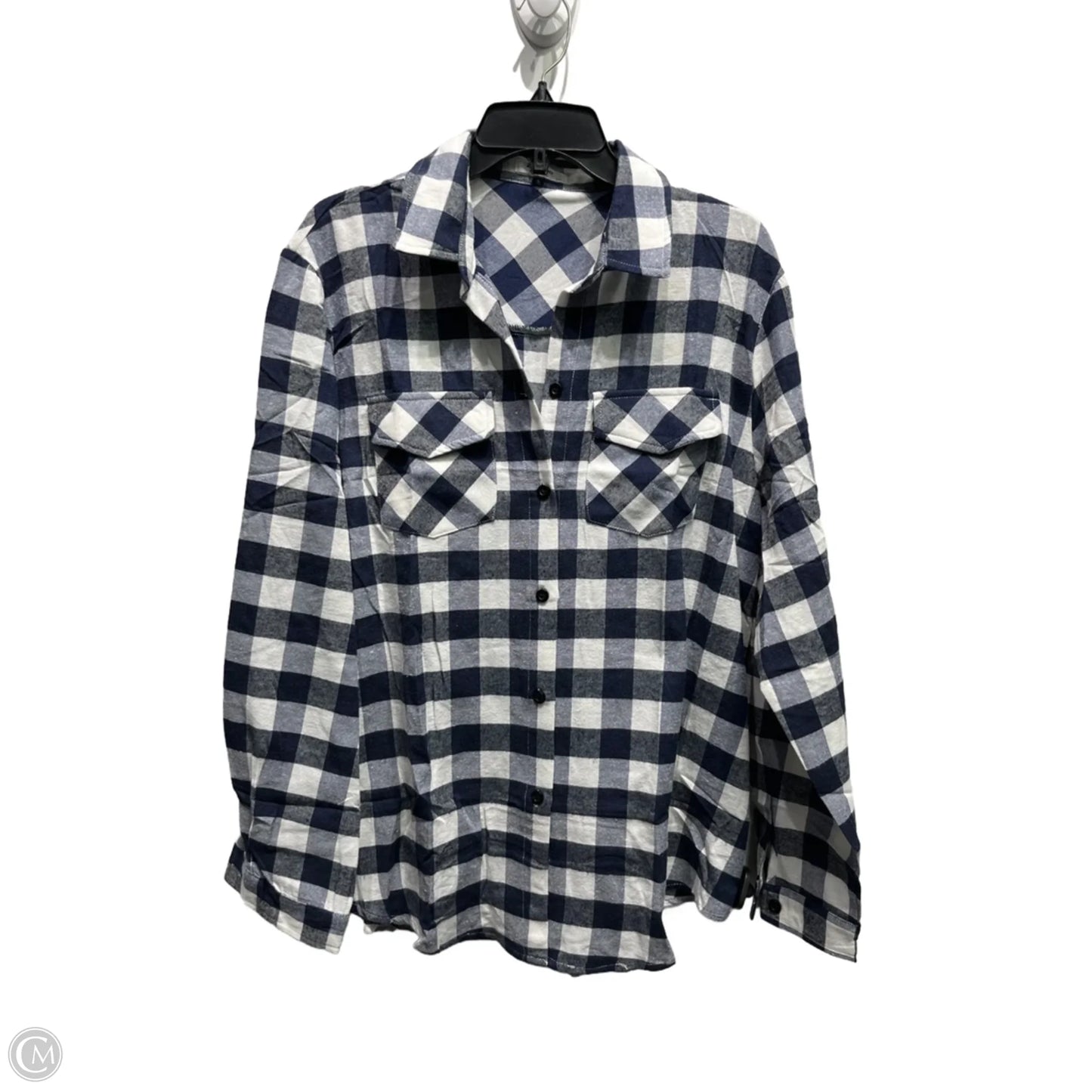 Top Long Sleeve By Zeagoo In Blue & White, Size: Xxl