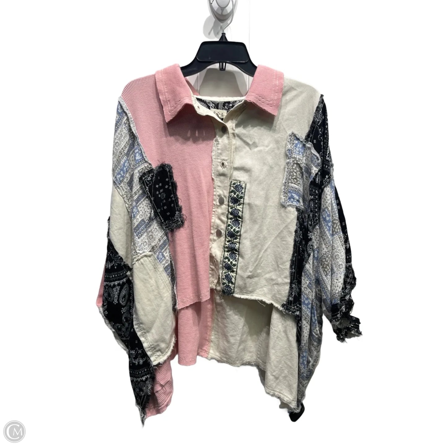 Top Short Sleeve By Pol In Black & Pink, Size: M