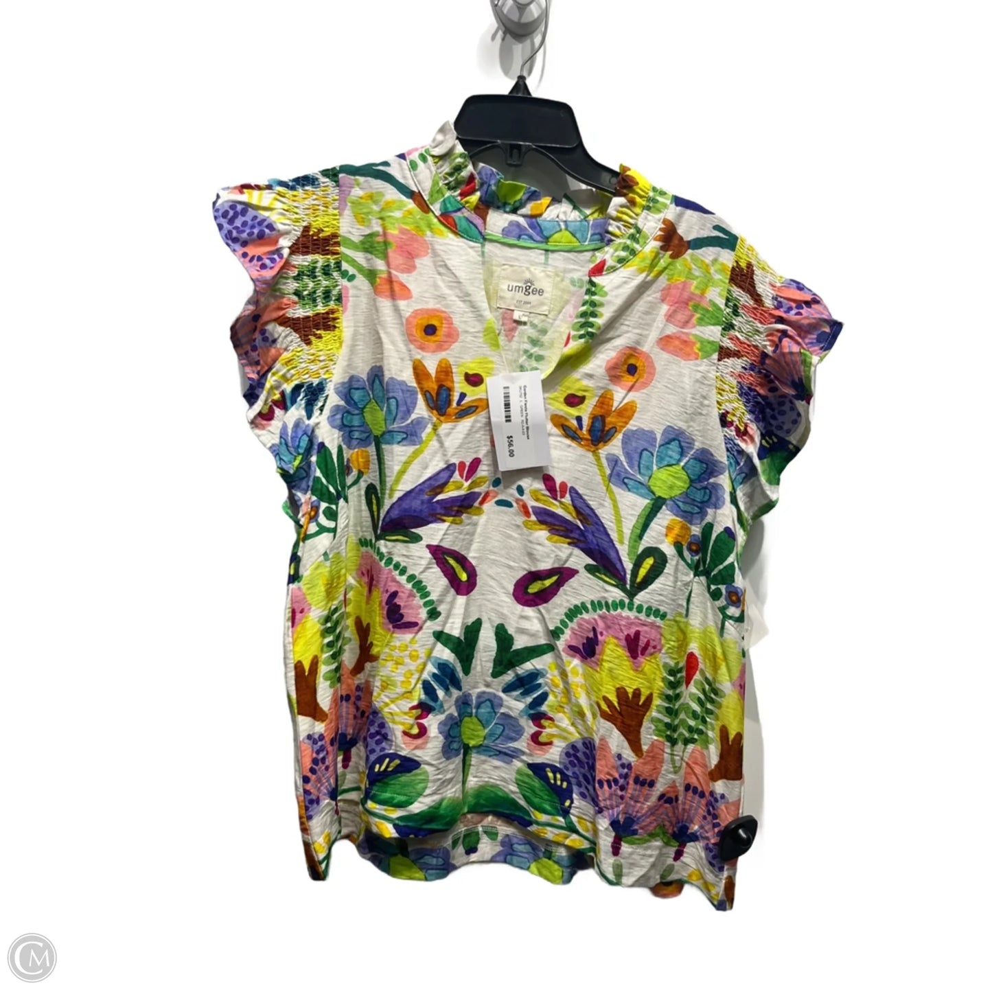Top Short Sleeve By Umgee In Green & Yellow, Size: L