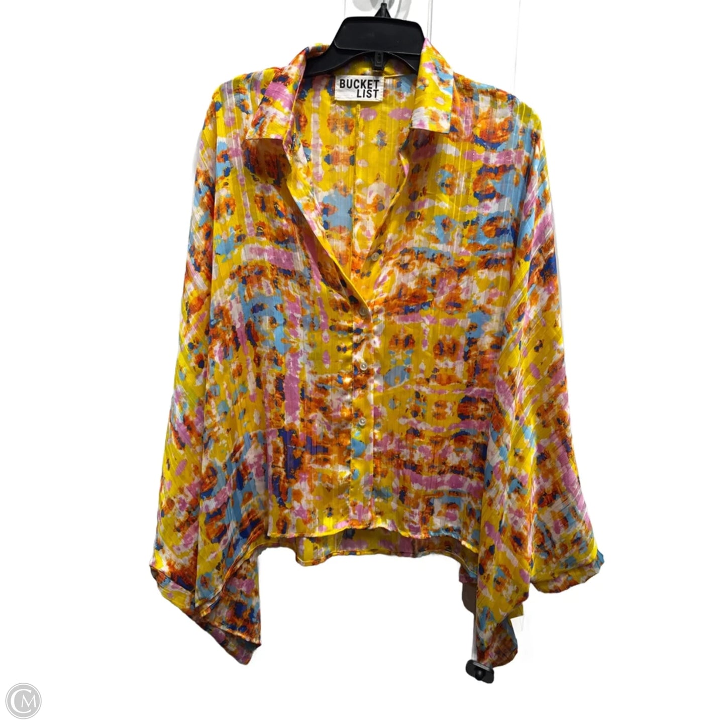 Blouse Short Sleeve By Bucketlist In Pink & Yellow, Size: M