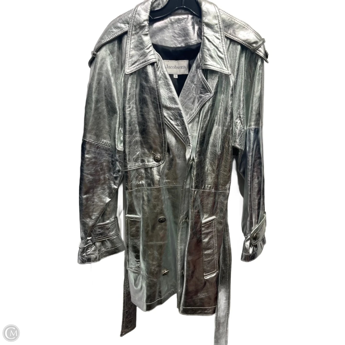 Coat Trench Coat By Jacobsons In Silver, Size: S