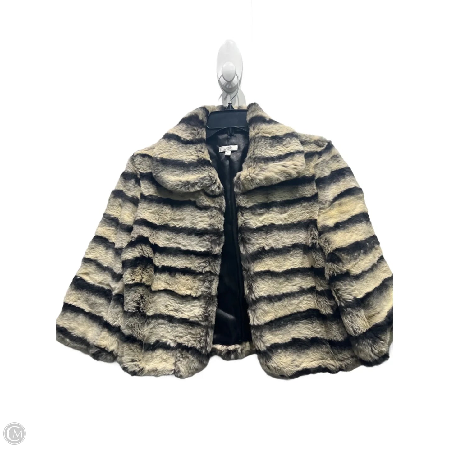 Jacket Faux Fur & Sherpa By Cache In Cream & Grey, Size: M