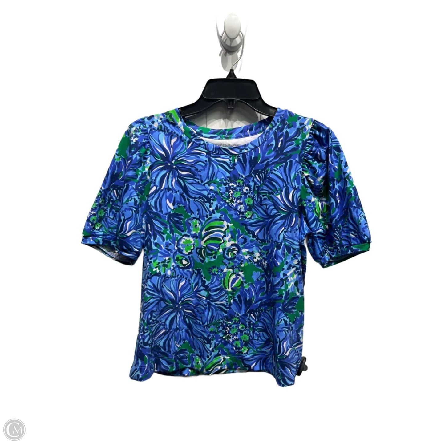 Top Short Sleeve Designer By Lilly Pulitzer In Blue & Green, Size: S
