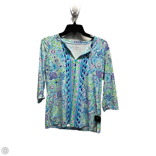 Top 3/4 Sleeve Designer By Lilly Pulitzer In Blue & Green, Size: Xs