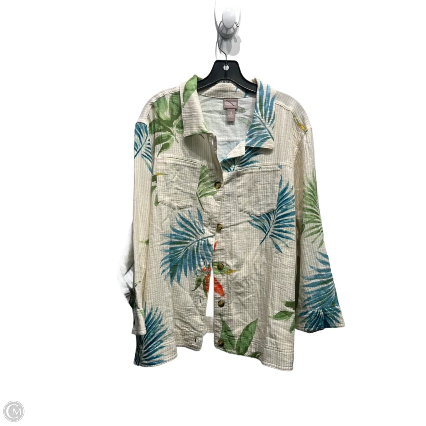 Top 3/4 Sleeve By Chicos In Blue & Green, Size: 1x