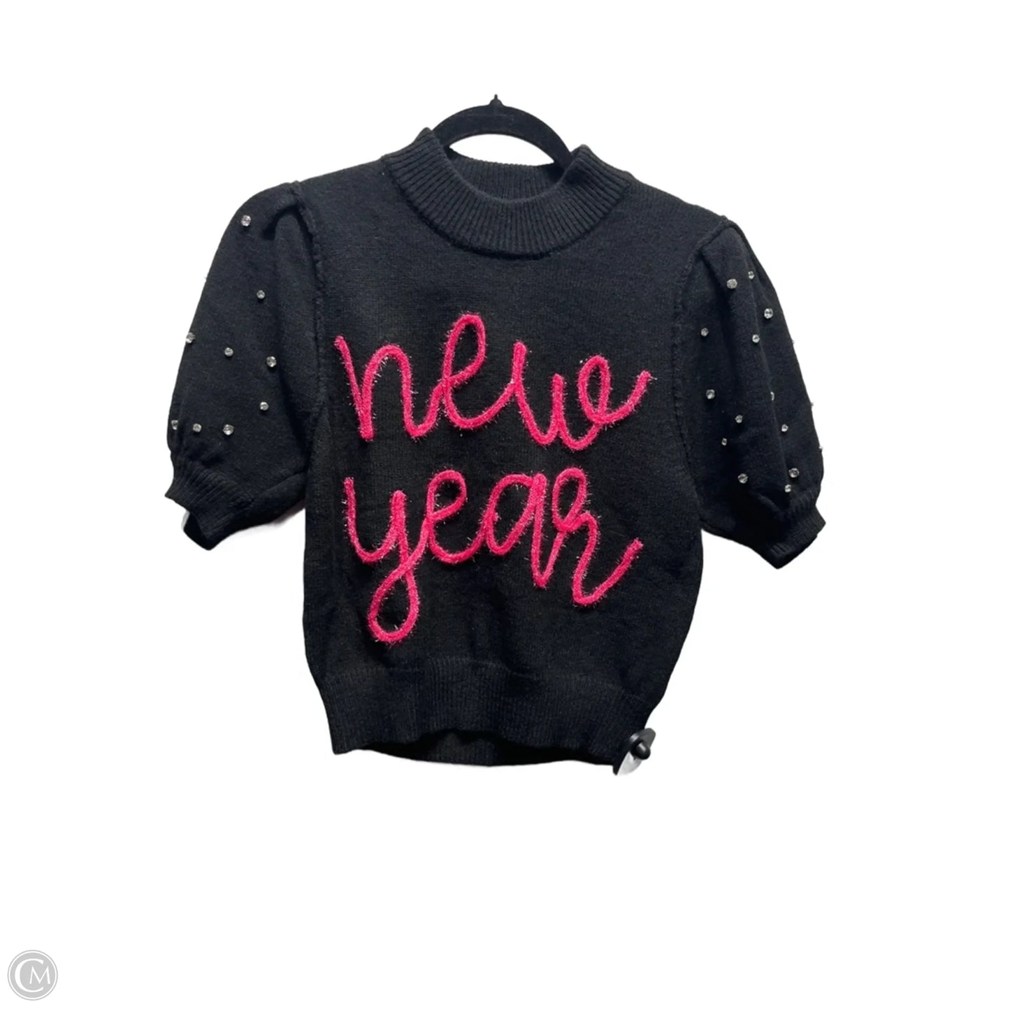 Sweater Short Sleeve By Peach Love Cream California In Black & Pink, Size: S