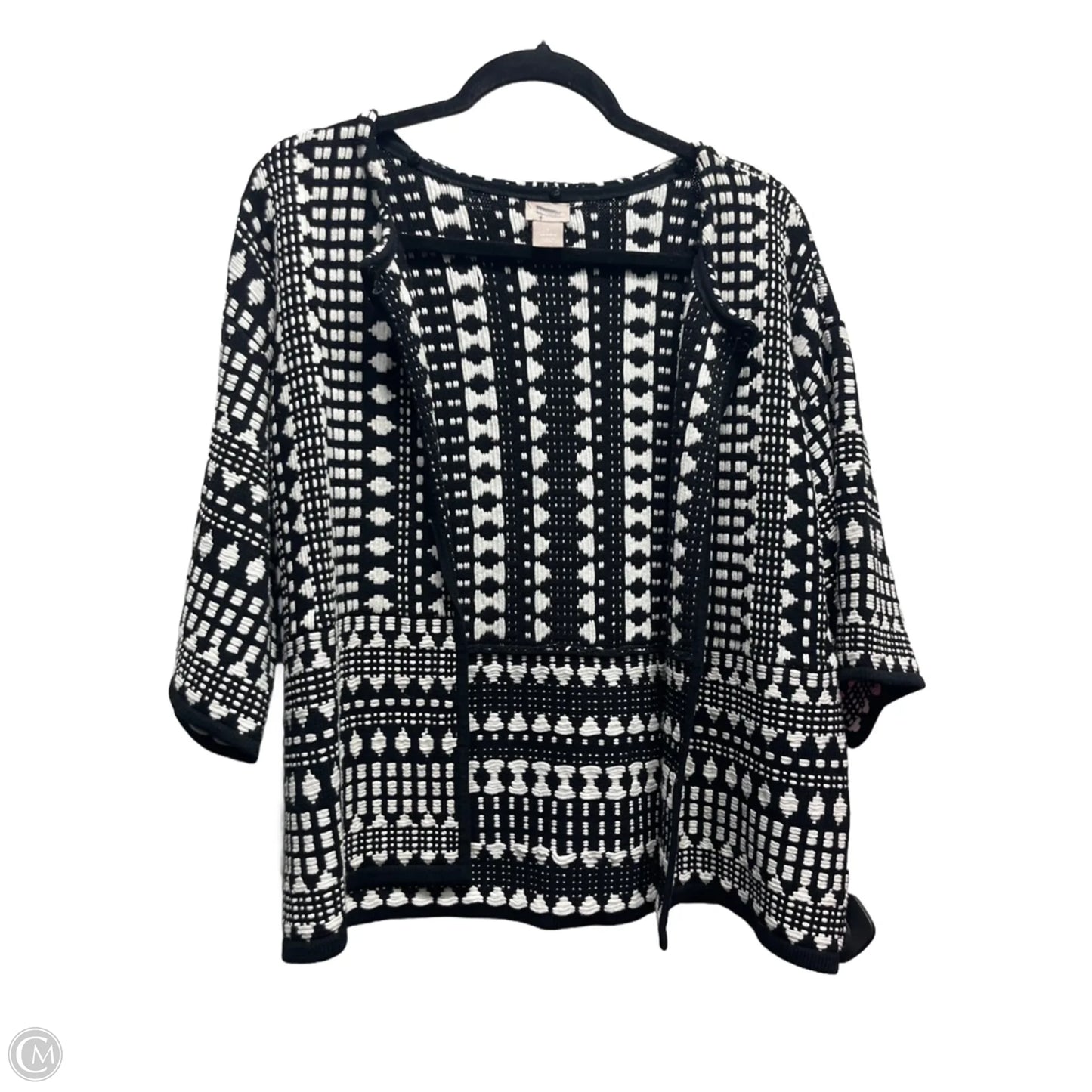 Sweater Cardigan By Chicos In Black & White, Size: M