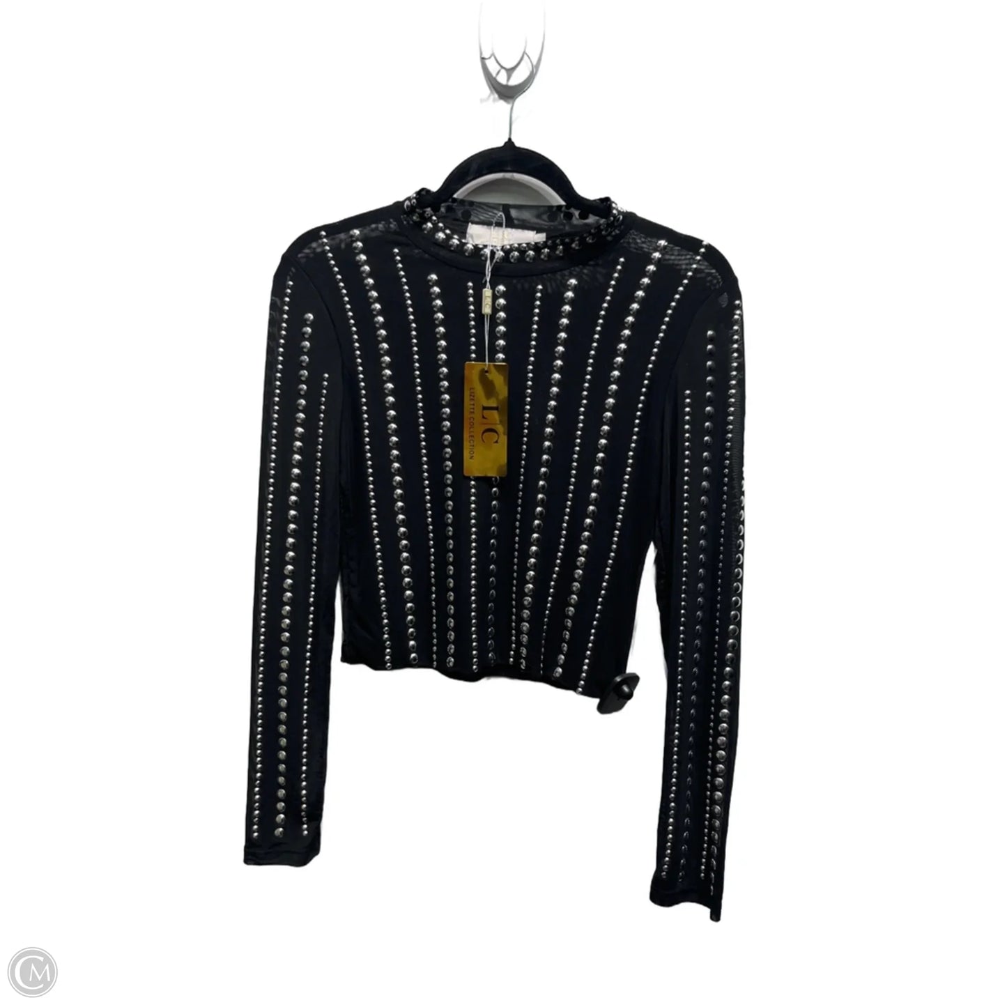 Blouse Long Sleeve By LIZETTE COLLECTION In Black & Silver, Size: L