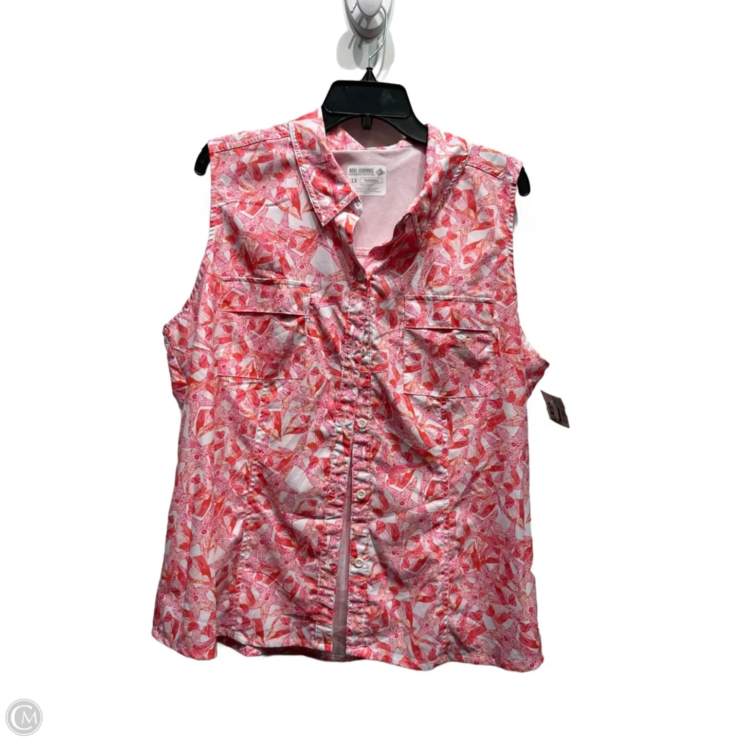 Top Sleeveless By Reel Legends In Pink & White, Size: 1x