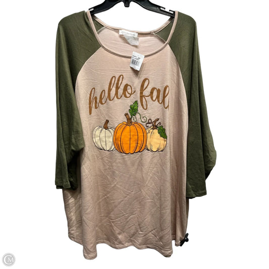 Top Long Sleeve By stichworks In Green & Tan, Size: 3x