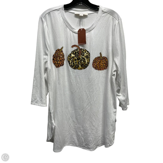 Top Long Sleeve By magical season In Brown & White, Size: 1x