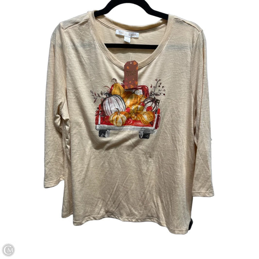 Top 3/4 Sleeve By magical season In Orange & Tan, Size: Xl