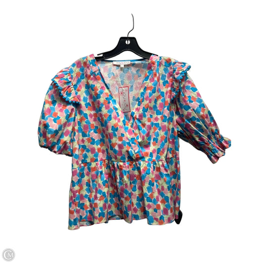 Top Short Sleeve By Joy Joy In Blue & Orange, Size: L