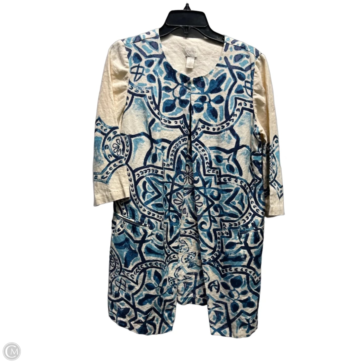 Blazer By Chicos In Blue & Tan, Size: M