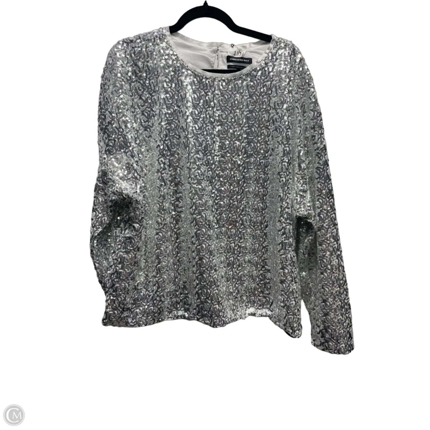 Blouse Long Sleeve By Something Navy In Silver, Size: Xxl