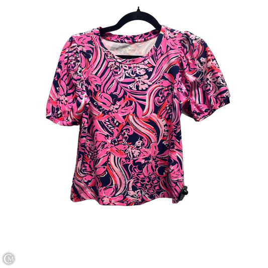 Top Short Sleeve Designer By Lilly Pulitzer In Blue & Pink, Size: Xs