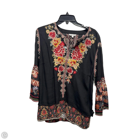 Top 3/4 Sleeve By John Mark In Black & Red, Size: L