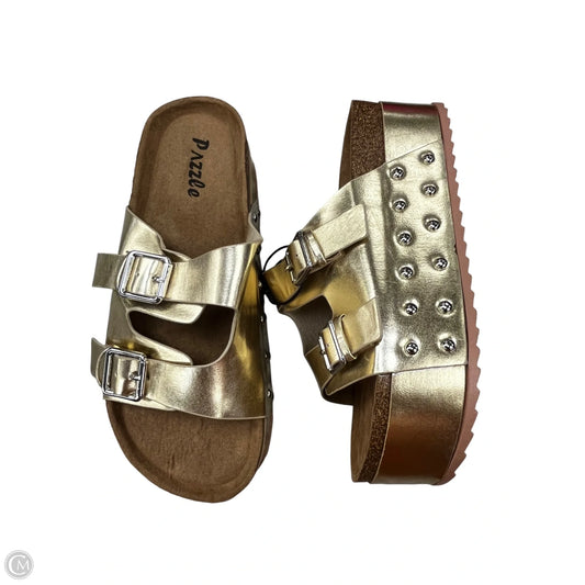 Sandals Heels Wedge By PAZZLE In Gold, Size: 9