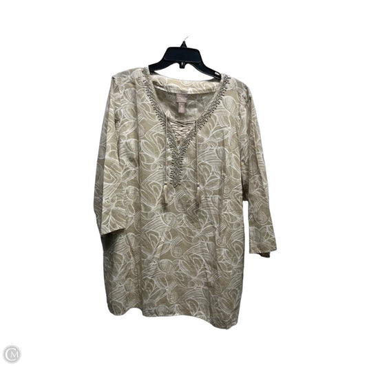 Top 3/4 Sleeve By Chicos In Tan & White, Size: Xl