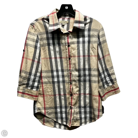 Top Long Sleeve Luxury Designer By Burberry In Cream & Red, Size: S