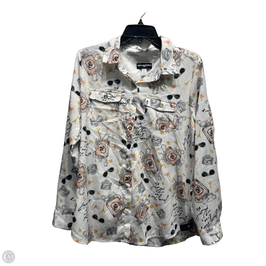 Top Long Sleeve Designer By Karl Lagerfeld In Cream & White, Size: L