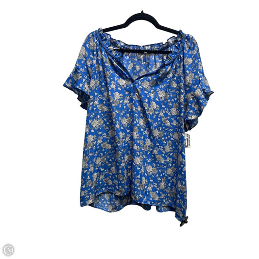 Top Short Sleeve By Max Studio In Blue & White, Size: 1x