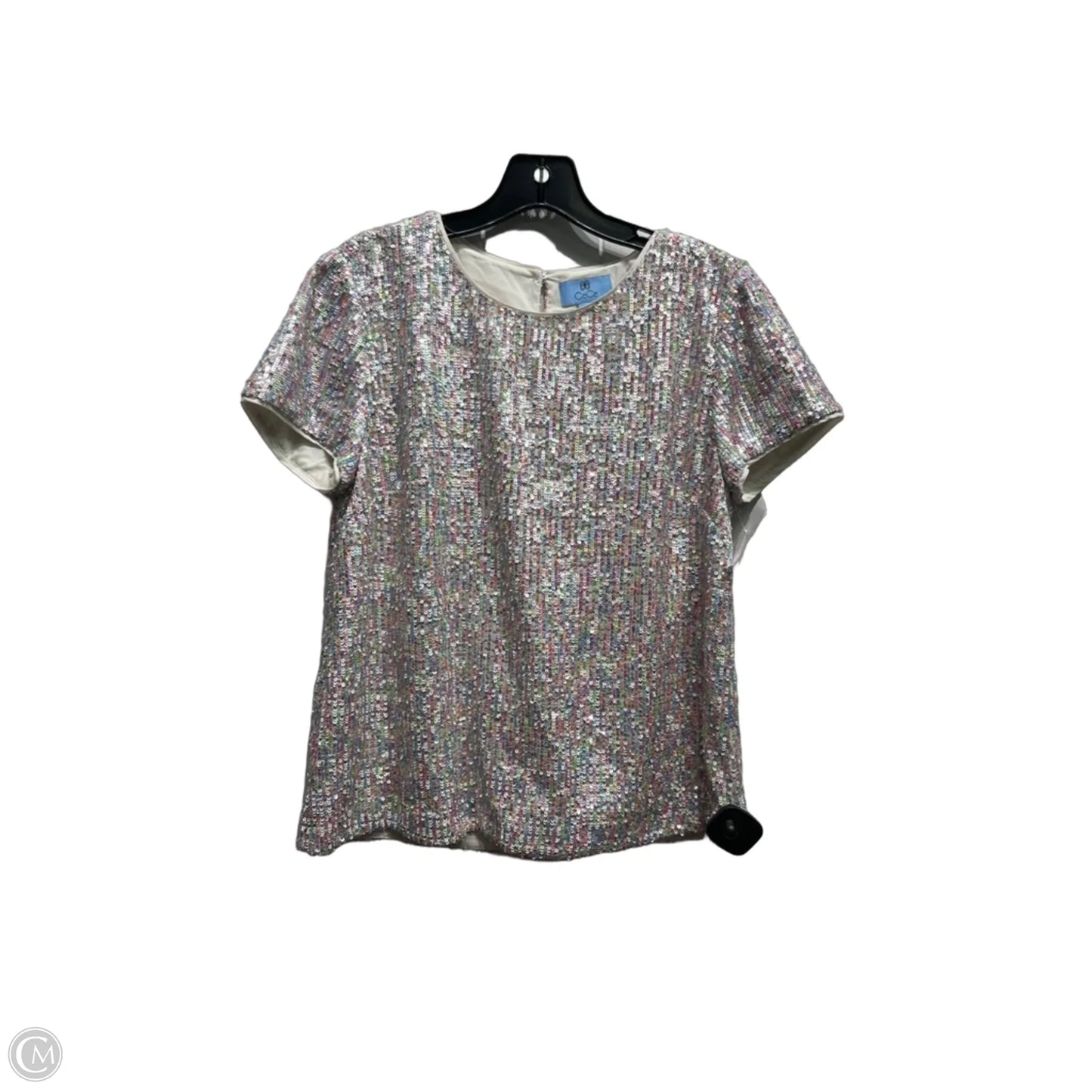 Blouse Short Sleeve By Cece In Pink & White, Size: 4