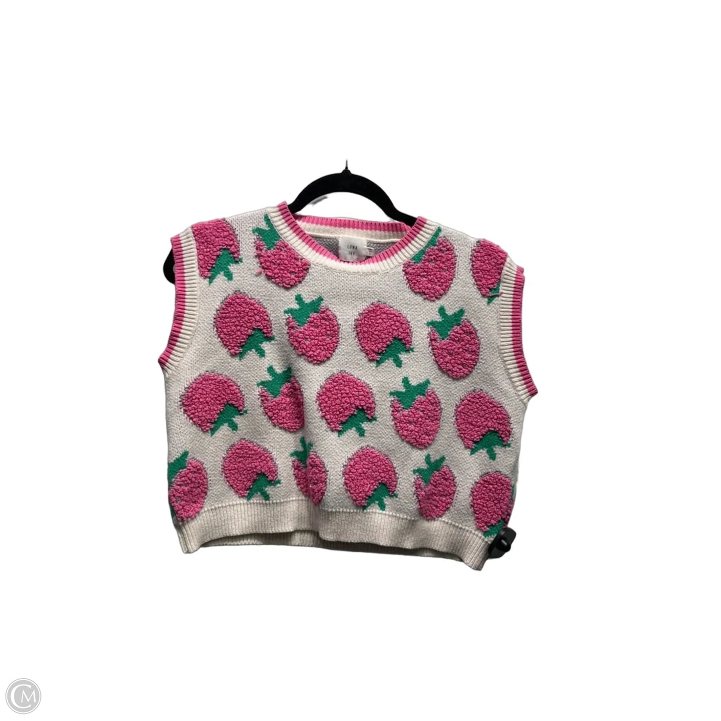 Top Short Sleeve By  LUNA IVY In Pink & White, Size: L