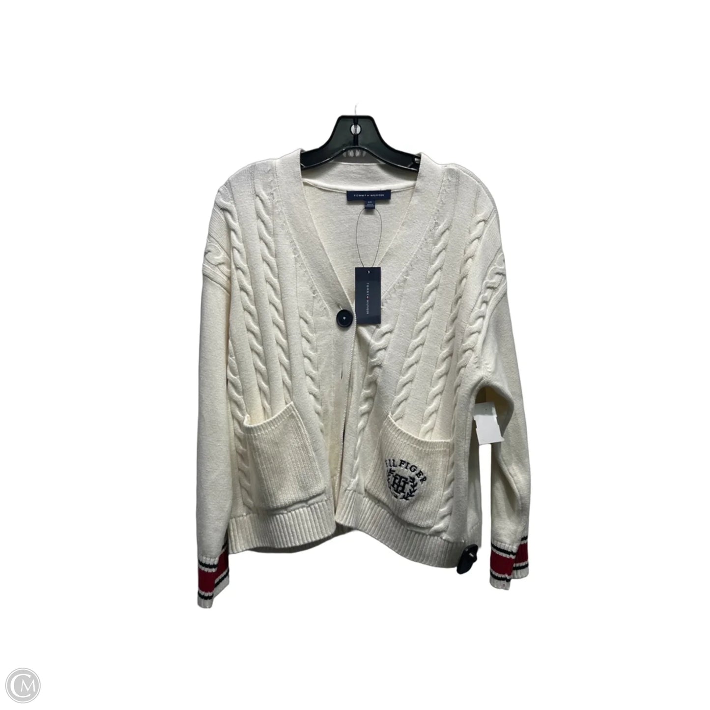 Sweater Cardigan By Tommy Hilfiger In Cream & Red, Size: L
