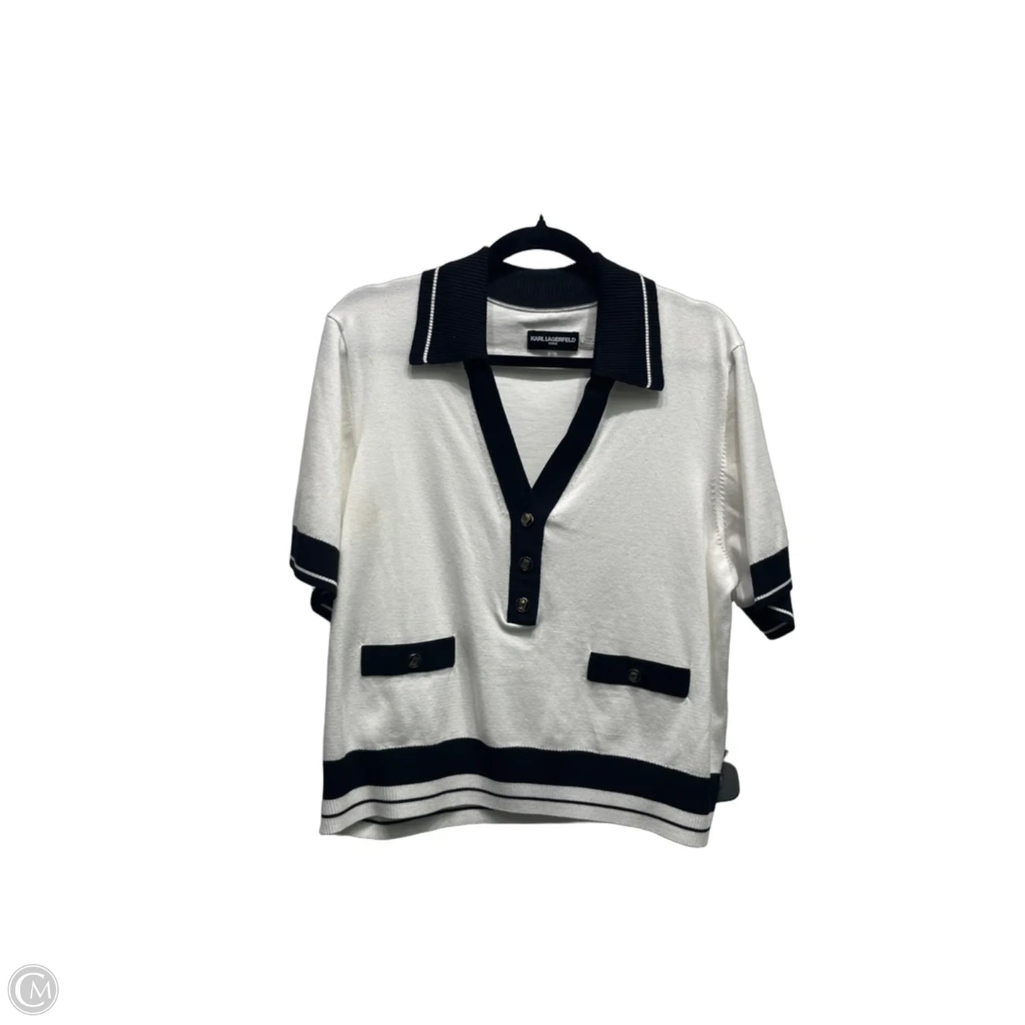 Top Short Sleeve Designer By Karl Lagerfeld In Black & White, Size: Xl