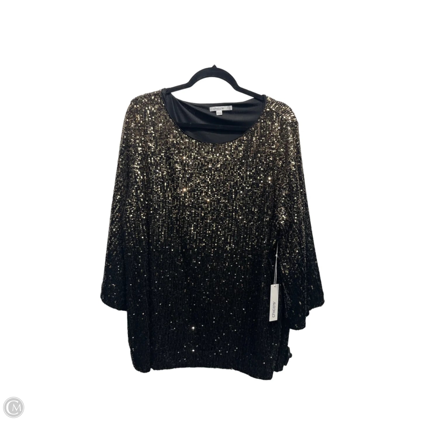 Blouse Long Sleeve By Chicos In Black & Gold, Size: Xxl