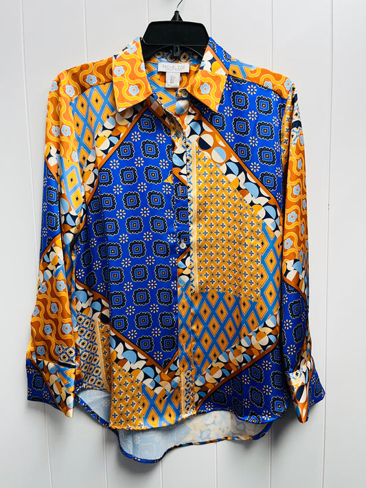 Top Long Sleeve By Rachel Zoe In Blue & Yellow, Size: S