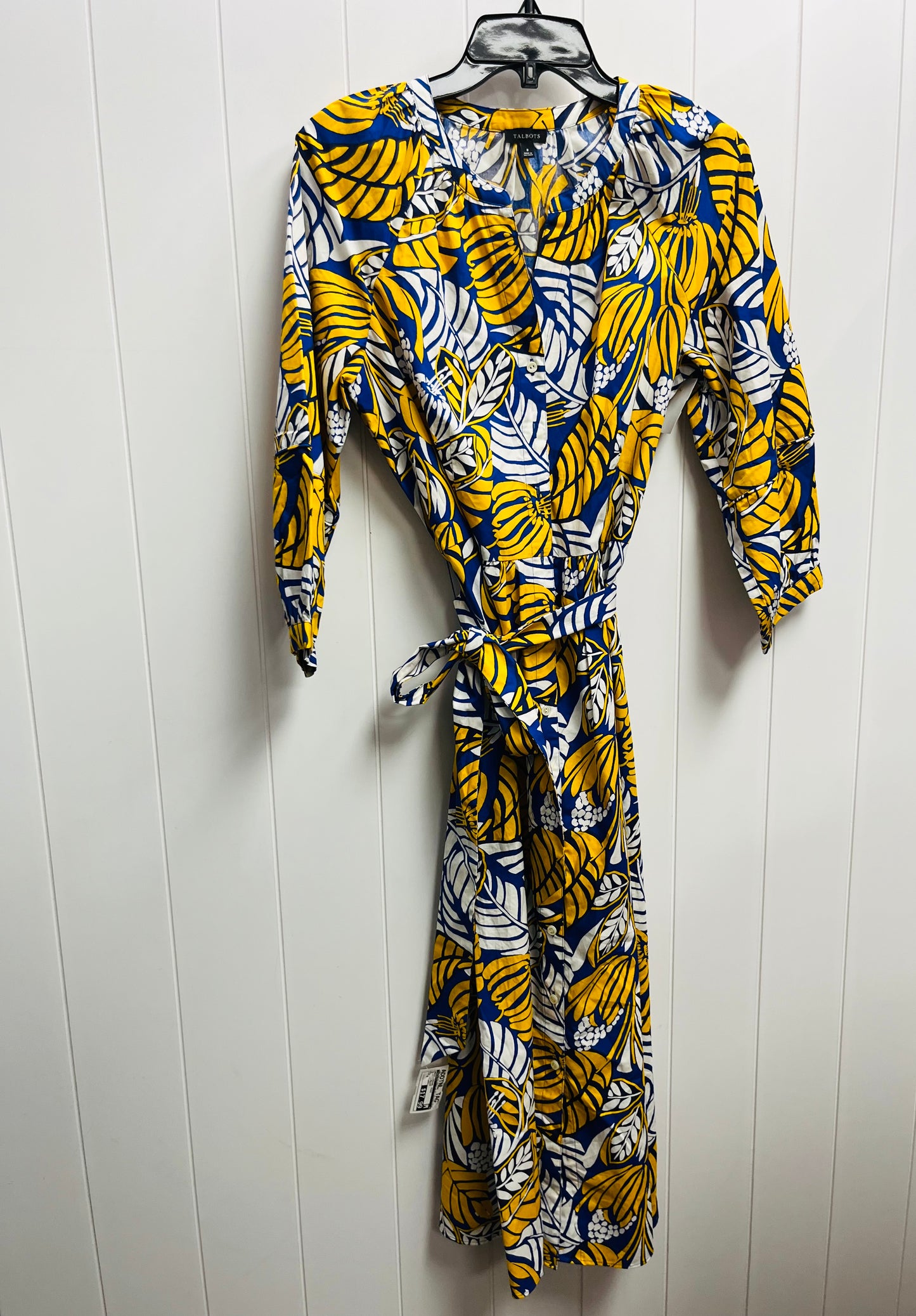 Dress Casual Midi By Talbots In Blue & Yellow, Size: 8